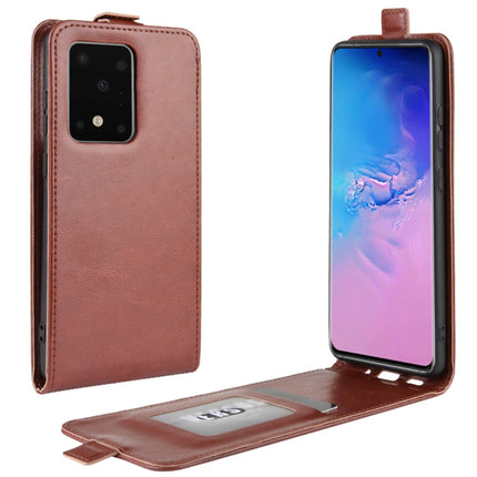 For Galaxy S20 Ultra R64 Texture Single Vertical Flip Leather Protective Case with Card Slots & Photo Frame(Brown)-garmade.com