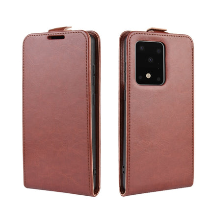 For Galaxy S20 Ultra R64 Texture Single Vertical Flip Leather Protective Case with Card Slots & Photo Frame(Brown)-garmade.com