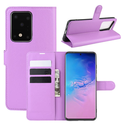 For Galaxy S20 Ultra Litchi Texture Horizontal Flip Protective Case with Holder & Card Slots & Wallet(Purple)-garmade.com