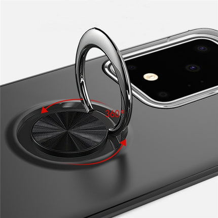 For Galaxy S20 Ultra Metal Ring Holder 360 Degree Rotating TPU Case(Black+Black)-garmade.com