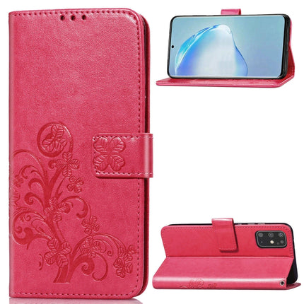 For Galaxy S20+ Four-leaf Clasp Embossed Buckle Mobile Phone Protection Leather Case with Lanyard & Card Slot & Wallet & Bracket Function(Magenta)-garmade.com