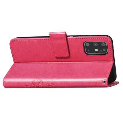 For Galaxy S20+ Four-leaf Clasp Embossed Buckle Mobile Phone Protection Leather Case with Lanyard & Card Slot & Wallet & Bracket Function(Magenta)-garmade.com