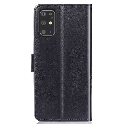 For Galaxy S20+ Four-leaf Clasp Embossed Buckle Mobile Phone Protection Leather Case with Lanyard & Card Slot & Wallet & Bracket Function(Black)-garmade.com