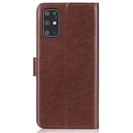 For Galaxy S20+ Four-leaf Clasp Embossed Buckle Mobile Phone Protection Leather Case with Lanyard & Card Slot & Wallet & Bracket Function(Brown)-garmade.com