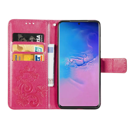 For Galaxy S20 Ultra Four-leaf Clasp Embossed Buckle Mobile Phone Protection Leather Case with Lanyard & Card Slot & Wallet & Bracket Function(Magenta)-garmade.com