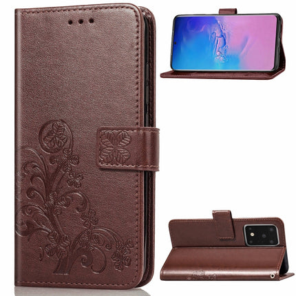 For Galaxy S20 Ultra Four-leaf Clasp Embossed Buckle Mobile Phone Protection Leather Case with Lanyard & Card Slot & Wallet & Bracket Function(Brown)-garmade.com