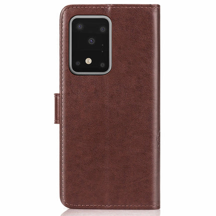 For Galaxy S20 Ultra Four-leaf Clasp Embossed Buckle Mobile Phone Protection Leather Case with Lanyard & Card Slot & Wallet & Bracket Function(Brown)-garmade.com