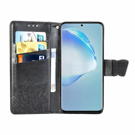 For Galaxy S20+ Butterfly Love Flower Embossed Horizontal Flip Leather Case with Bracket / Card Slot / Wallet / Lanyard(Black)-garmade.com