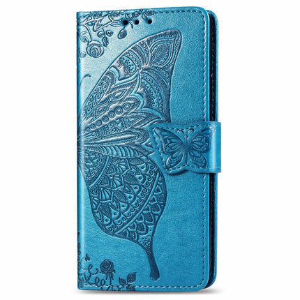 For Galaxy S20+ Butterfly Love Flower Embossed Horizontal Flip Leather Case with Bracket / Card Slot / Wallet / Lanyard(Blue)-garmade.com