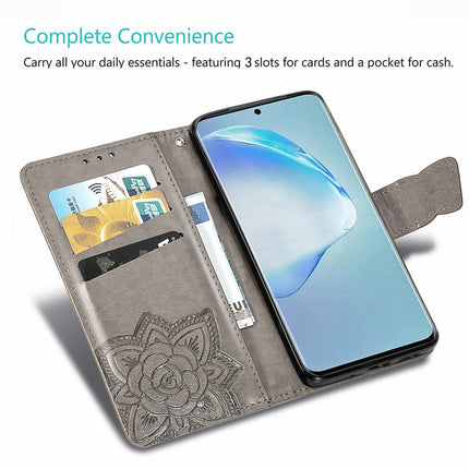For Galaxy S20+ Butterfly Love Flower Embossed Horizontal Flip Leather Case with Bracket / Card Slot / Wallet / Lanyard(Gray)-garmade.com