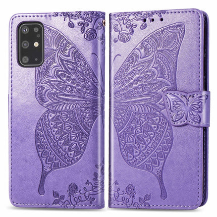 For Galaxy S20+ Butterfly Love Flower Embossed Horizontal Flip Leather Case with Bracket / Card Slot / Wallet / Lanyard(Light Purple)-garmade.com