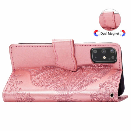 For Galaxy S20+ Butterfly Love Flower Embossed Horizontal Flip Leather Case with Bracket / Card Slot / Wallet / Lanyard(Rose Gold)-garmade.com