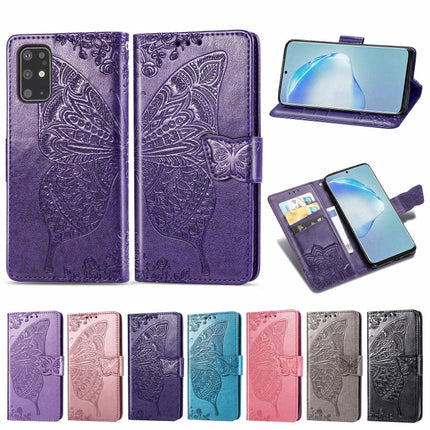 For Galaxy S20+ Butterfly Love Flower Embossed Horizontal Flip Leather Case with Bracket / Card Slot / Wallet / Lanyard(Dark Purple)-garmade.com