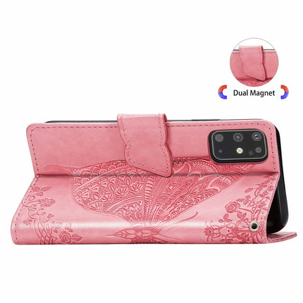 For Galaxy S20+ Butterfly Love Flower Embossed Horizontal Flip Leather Case with Bracket / Card Slot / Wallet / Lanyard(Pink)-garmade.com