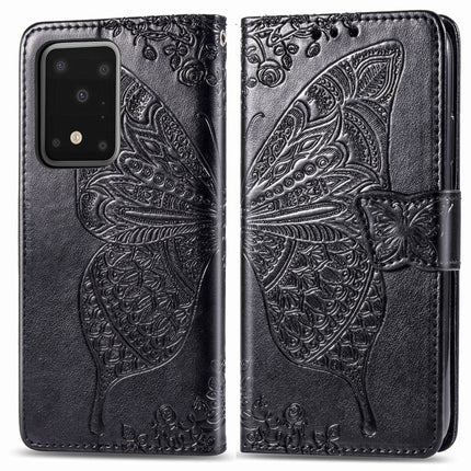 For Samsung Galaxy S20 Ultra Butterfly Love Flower Embossed Horizontal Flip Leather Case with Bracket / Card Slot / Wallet / Lanyard(Black)-garmade.com