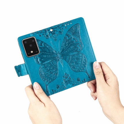 For Samsung Galaxy S20 Ultra Butterfly Love Flower Embossed Horizontal Flip Leather Case with Bracket / Card Slot / Wallet / Lanyard(Blue)-garmade.com