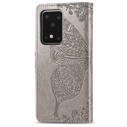 For Samsung Galaxy S20 Ultra Butterfly Love Flower Embossed Horizontal Flip Leather Case with Bracket / Card Slot / Wallet / Lanyard(Gray)-garmade.com
