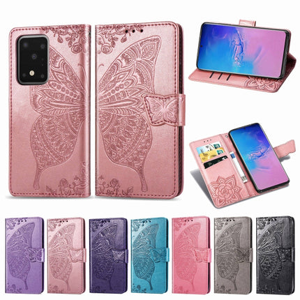 For Samsung Galaxy S20 Ultra Butterfly Love Flower Embossed Horizontal Flip Leather Case with Bracket / Card Slot / Wallet / Lanyard(Dark Purple)-garmade.com