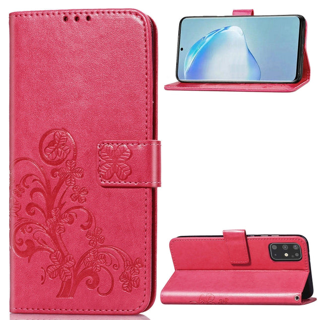 For Galaxy S20+ Lucky Clover Pressed Flowers Pattern Leather Case with Holder & Card Slots & Wallet & Hand Strap(Rose)-garmade.com