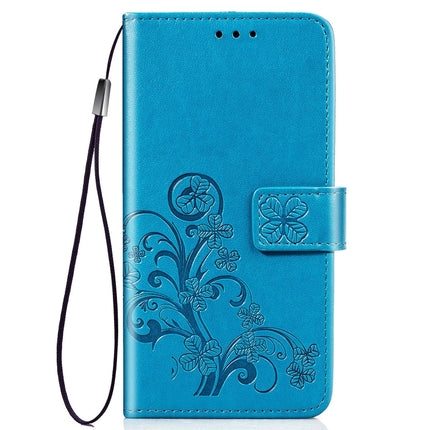 For Galaxy S20+ Lucky Clover Pressed Flowers Pattern Leather Case with Holder & Card Slots & Wallet & Hand Strap(Blue)-garmade.com