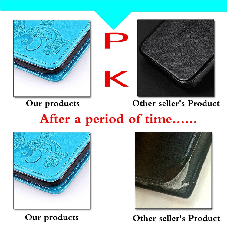 For Galaxy S20+ Lucky Clover Pressed Flowers Pattern Leather Case with Holder & Card Slots & Wallet & Hand Strap(Blue)-garmade.com