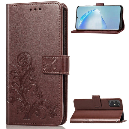 For Galaxy S20+ Lucky Clover Pressed Flowers Pattern Leather Case with Holder & Card Slots & Wallet & Hand Strap(Brown)-garmade.com