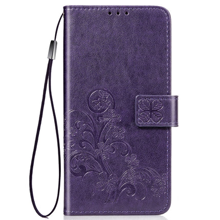For Galaxy S20+ Lucky Clover Pressed Flowers Pattern Leather Case with Holder & Card Slots & Wallet & Hand Strap(Purple)-garmade.com