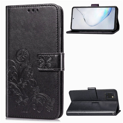 For Galaxy Note10 Lite/A81/M60s Lucky Clover Pressed Flowers Pattern Leather Case with Holder & Card Slots & Wallet & Hand Strap(Black)-garmade.com