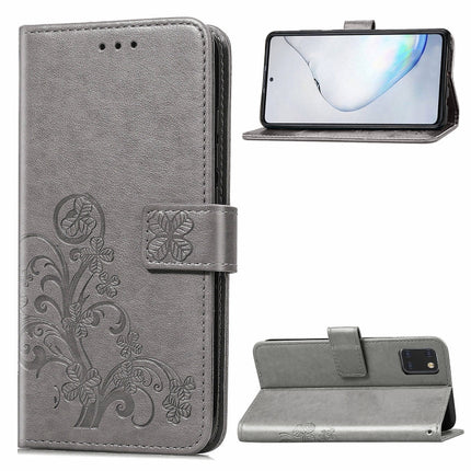 For Galaxy Note10 Lite/A81/M60s Lucky Clover Pressed Flowers Pattern Leather Case with Holder & Card Slots & Wallet & Hand Strap(Gray)-garmade.com