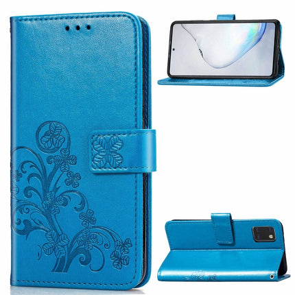 For Galaxy Note10 Lite/A81/M60s Lucky Clover Pressed Flowers Pattern Leather Case with Holder & Card Slots & Wallet & Hand Strap(Blue)-garmade.com