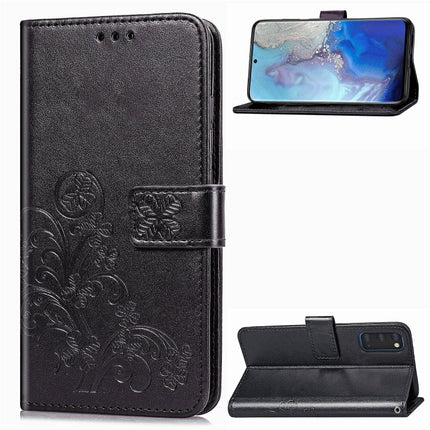For Galaxy S20 Lucky Clover Pressed Flowers Pattern Leather Case with Holder & Card Slots & Wallet & Hand Strap(Black)-garmade.com