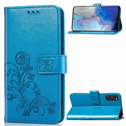 For Galaxy S20 Lucky Clover Pressed Flowers Pattern Leather Case with Holder & Card Slots & Wallet & Hand Strap(Blue)-garmade.com