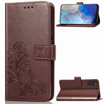 For Galaxy S20 Lucky Clover Pressed Flowers Pattern Leather Case with Holder & Card Slots & Wallet & Hand Strap(Brown)-garmade.com