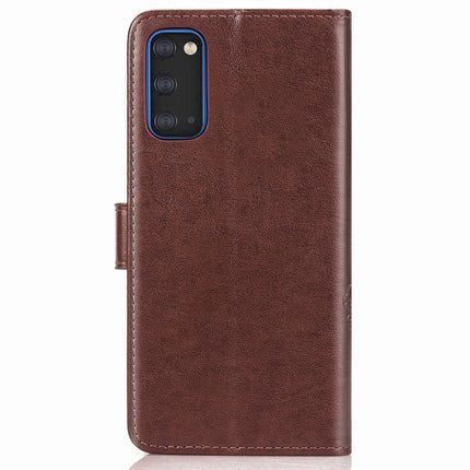 For Galaxy S20 Lucky Clover Pressed Flowers Pattern Leather Case with Holder & Card Slots & Wallet & Hand Strap(Brown)-garmade.com