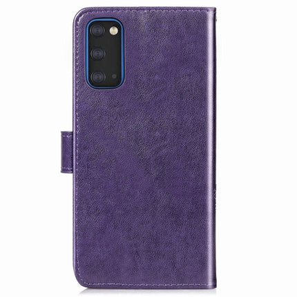 For Galaxy S20 Lucky Clover Pressed Flowers Pattern Leather Case with Holder & Card Slots & Wallet & Hand Strap(Purple)-garmade.com