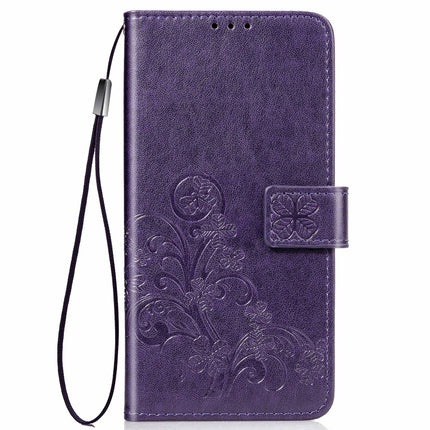 For Galaxy S20 Four-leaf Clasp Embossed Buckle Flip Leather Case with Lanyard & Card Slot & Wallet & Holder(Purple)-garmade.com
