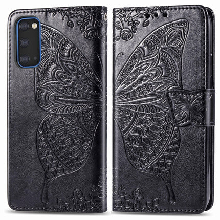 For Galaxy S20 Butterfly Love Flower Embossed Horizontal Flip Leather Case with Bracket / Card Slot / Wallet / Lanyard(Black)-garmade.com