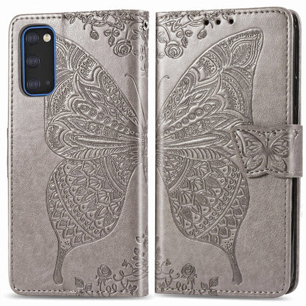 For Galaxy S20 Butterfly Love Flower Embossed Horizontal Flip Leather Case with Bracket / Card Slot / Wallet / Lanyard(Gray)-garmade.com