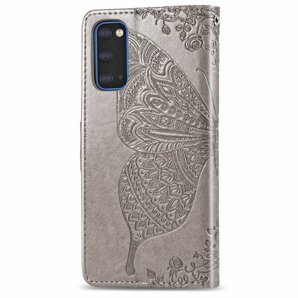 For Galaxy S20 Butterfly Love Flower Embossed Horizontal Flip Leather Case with Bracket / Card Slot / Wallet / Lanyard(Gray)-garmade.com