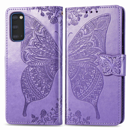 For Galaxy S20 Butterfly Love Flower Embossed Horizontal Flip Leather Case with Bracket / Card Slot / Wallet / Lanyard(Light Purple)-garmade.com