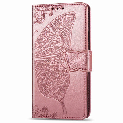 For Galaxy S20 Butterfly Love Flower Embossed Horizontal Flip Leather Case with Bracket / Card Slot / Wallet / Lanyard(Rose Gold)-garmade.com