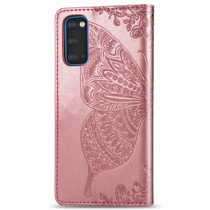 For Galaxy S20 Butterfly Love Flower Embossed Horizontal Flip Leather Case with Bracket / Card Slot / Wallet / Lanyard(Rose Gold)-garmade.com