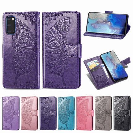 For Galaxy S20 Butterfly Love Flower Embossed Horizontal Flip Leather Case with Bracket / Card Slot / Wallet / Lanyard(Dark Purple)-garmade.com