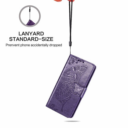 For Galaxy S20 Butterfly Love Flower Embossed Horizontal Flip Leather Case with Bracket / Card Slot / Wallet / Lanyard(Dark Purple)-garmade.com