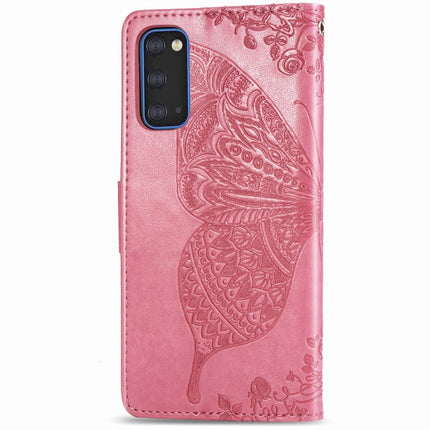 For Galaxy S20 Butterfly Love Flower Embossed Horizontal Flip Leather Case with Bracket / Card Slot / Wallet / Lanyard(Pink)-garmade.com