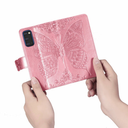 For Galaxy S20 Butterfly Love Flower Embossed Horizontal Flip Leather Case with Bracket / Card Slot / Wallet / Lanyard(Pink)-garmade.com