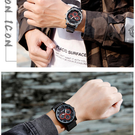 SANDA 5009 Business Fashion Three Eye Six Needle Casual Leather Waterproof Men Quartz Watch(Black)-garmade.com