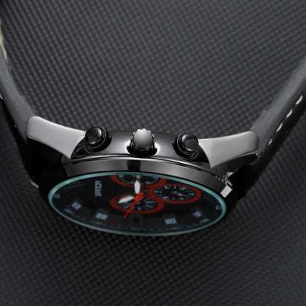 SANDA 5009 Business Fashion Three Eye Six Needle Casual Leather Waterproof Men Quartz Watch(Black)-garmade.com