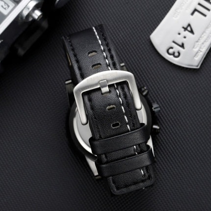 SANDA 5009 Business Fashion Three Eye Six Needle Casual Leather Waterproof Men Quartz Watch(Black)-garmade.com