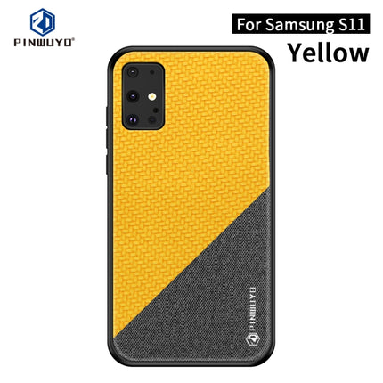 For Galaxy S20+ PINWUYO Rong Series Shockproof PC + TPU+ Chemical Fiber Cloth Protective Cover(Yellow)-garmade.com